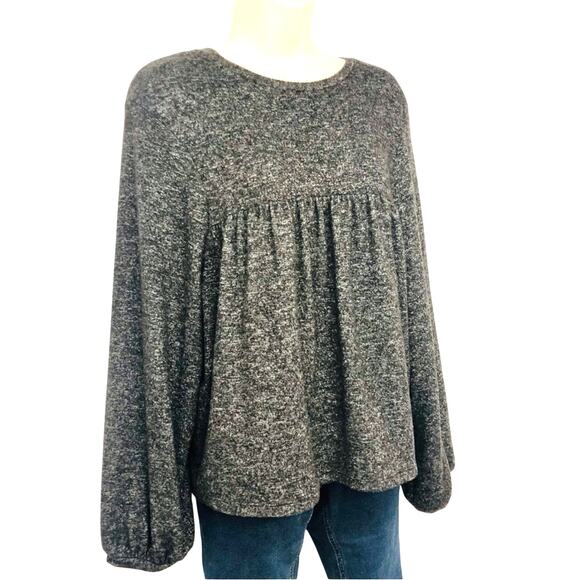 Zara Tops - Zara Trafaluc Gray Marled Sweater Loose Fit Bishop Sleeves Rounded Neckline